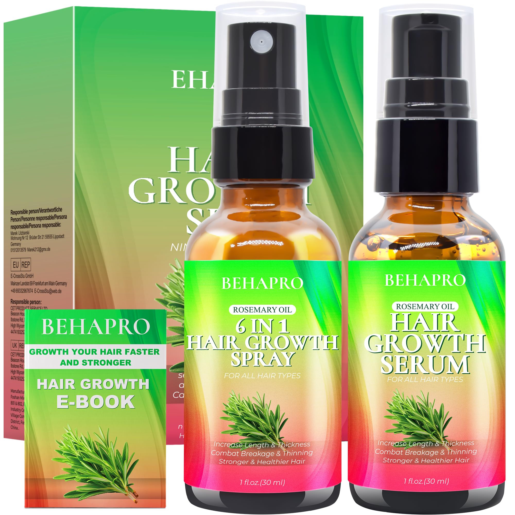 BEHAPRO Rosemary Oil Hair Growth Set | Biotin Serum & Heat Protectant Spray