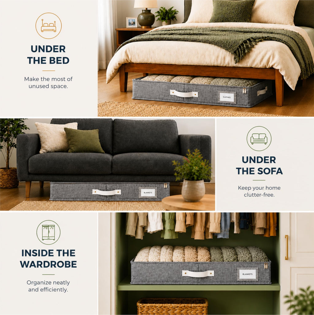 Homelux Theory Low Profile Underbed Storage Boxes, 2 Pack Under Bed Storage Organizer Slim Under Sofa Storage Box with Containers and Lids - image 4