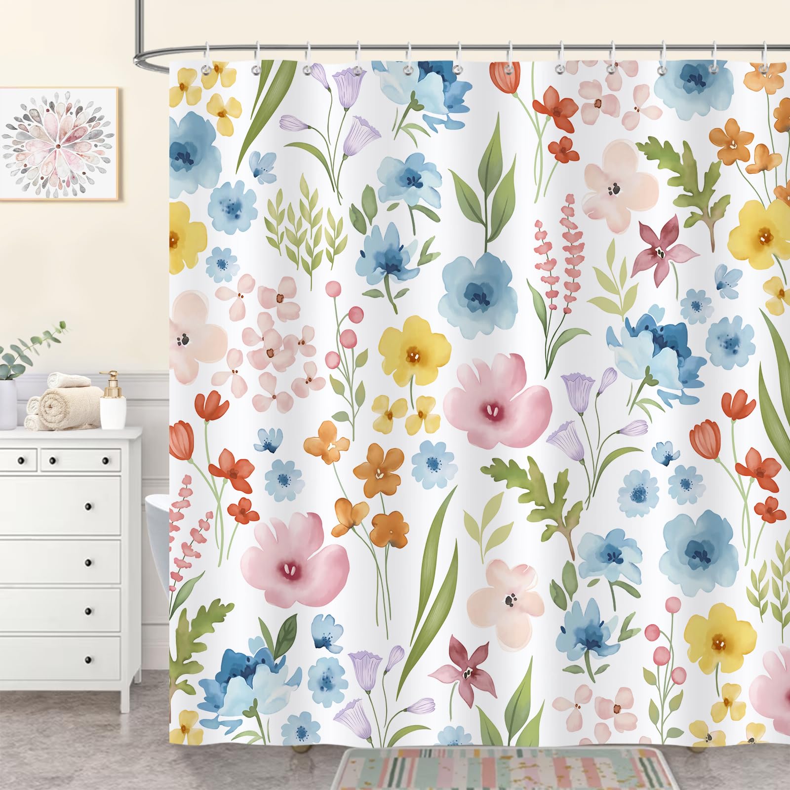Cozzsnuge Floral Shower Curtain | Watercolor Flower Polyester 180x180cm