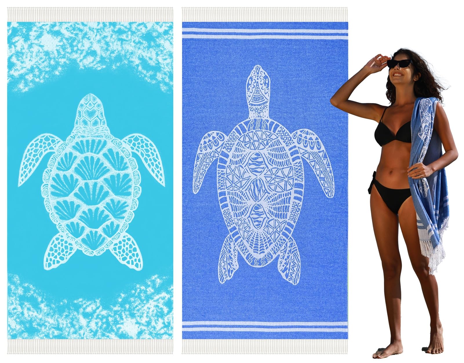 Haleey 2-Pack Turkish Cotton Beach Towels | Oversized Sand-Free Quick Dry