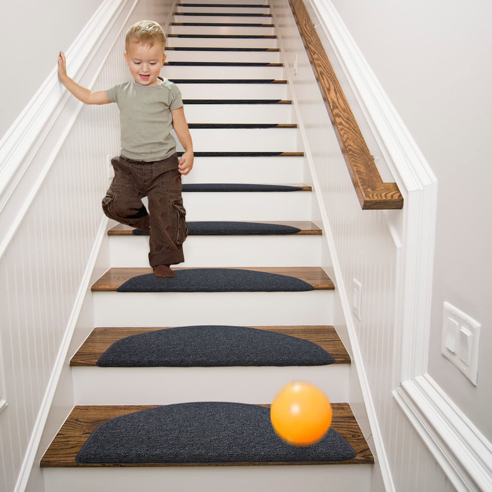 Qingbei Rina Non-Slip Stair Treads | 15 Pack Blackgrey Carpet Rugs