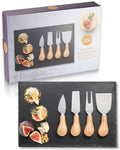 Jolof Store 4-Piece Cheese Knife Set | Oak Wood Handles & Slate Board