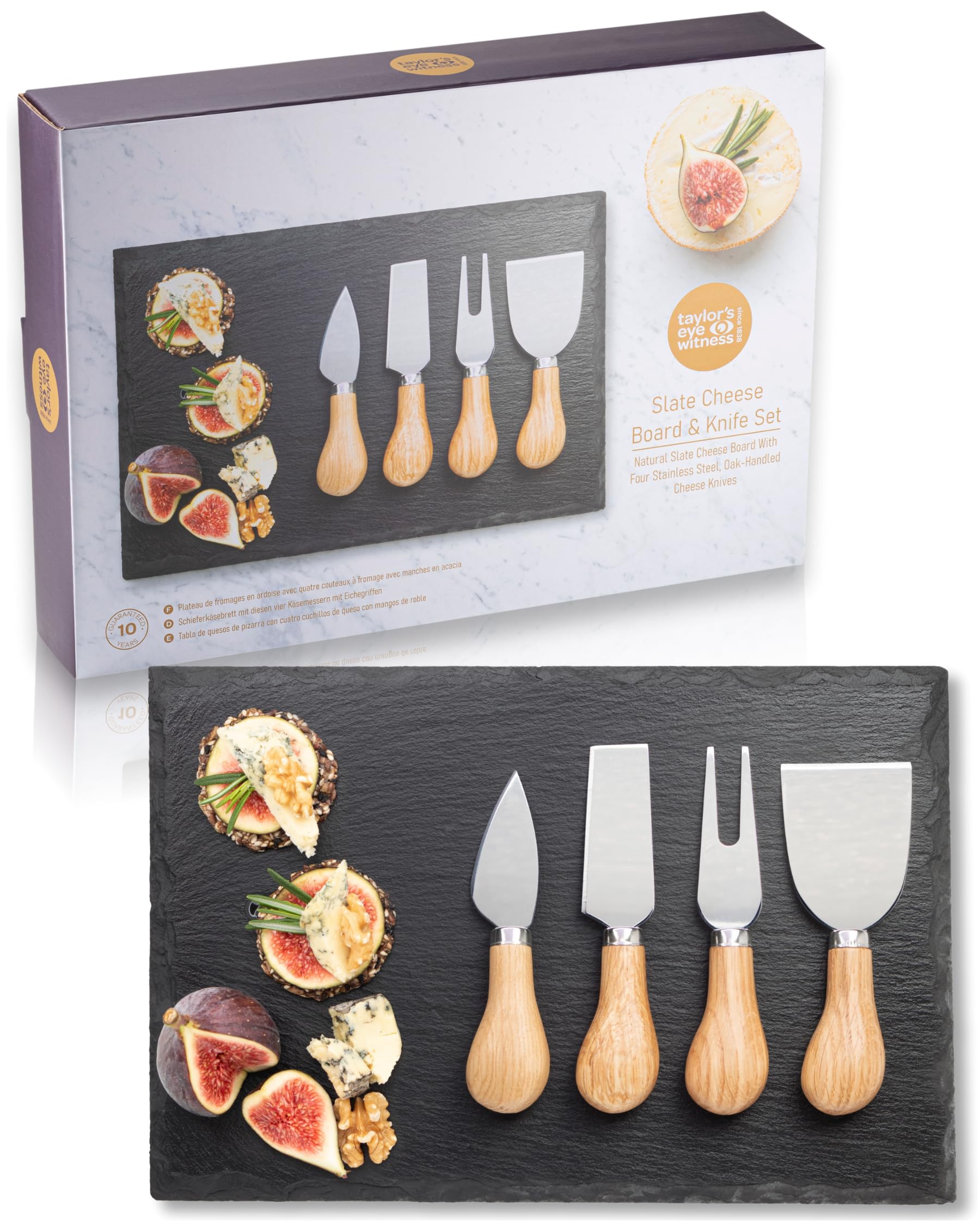 Jolof Store 4-Piece Cheese Knife Set | Oak Wood Handles & Slate Board