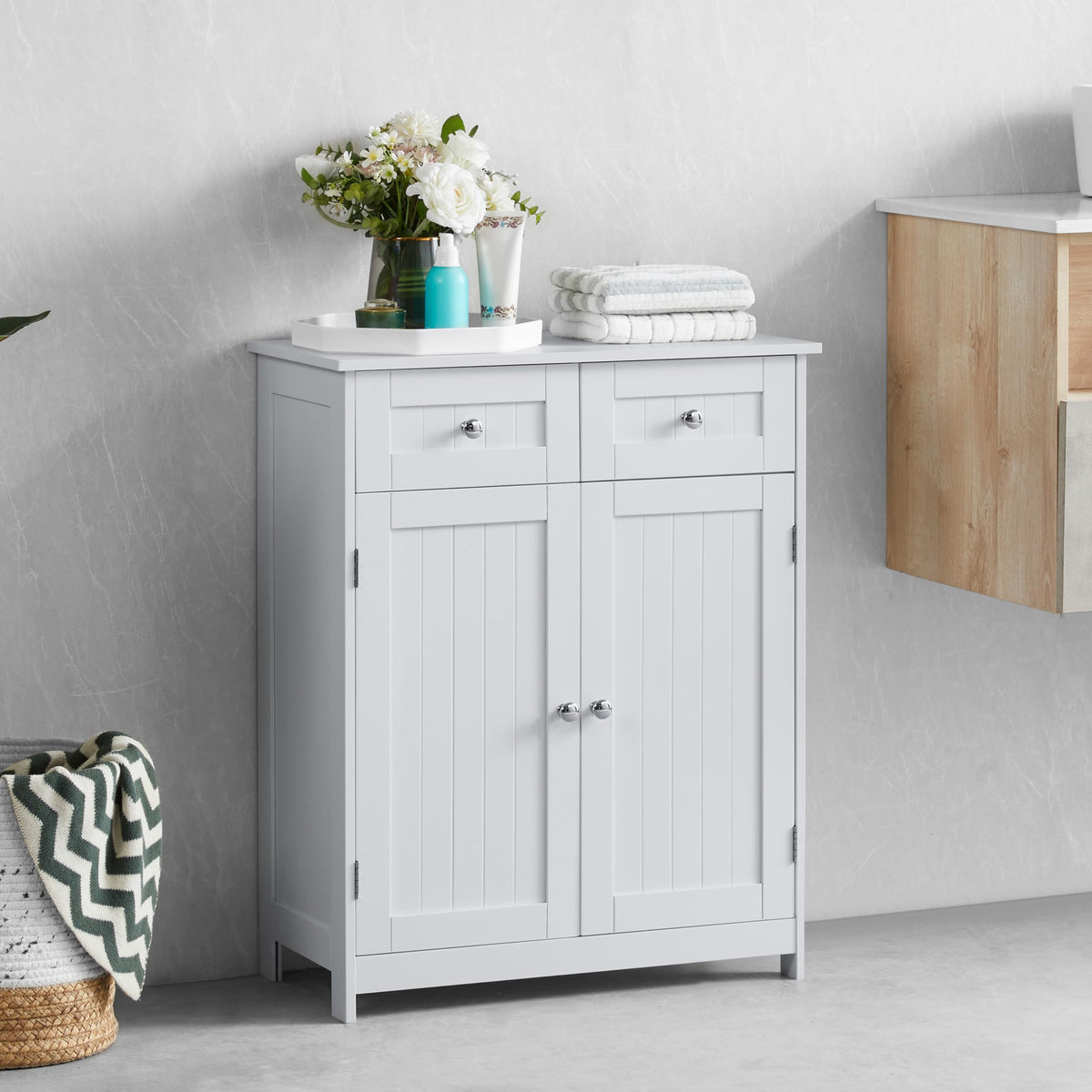 Bath Vida Priano Freestanding 2 Drawer 2 Door Bathroom Floor Cabinet, White - image 2
