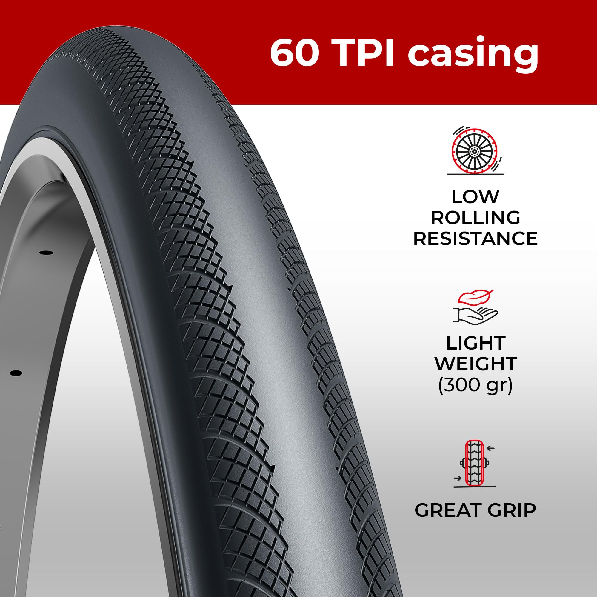 Fincci 700 x 25c Road Bike Tyres – Pair of 60 TPI Bicycle Tyres