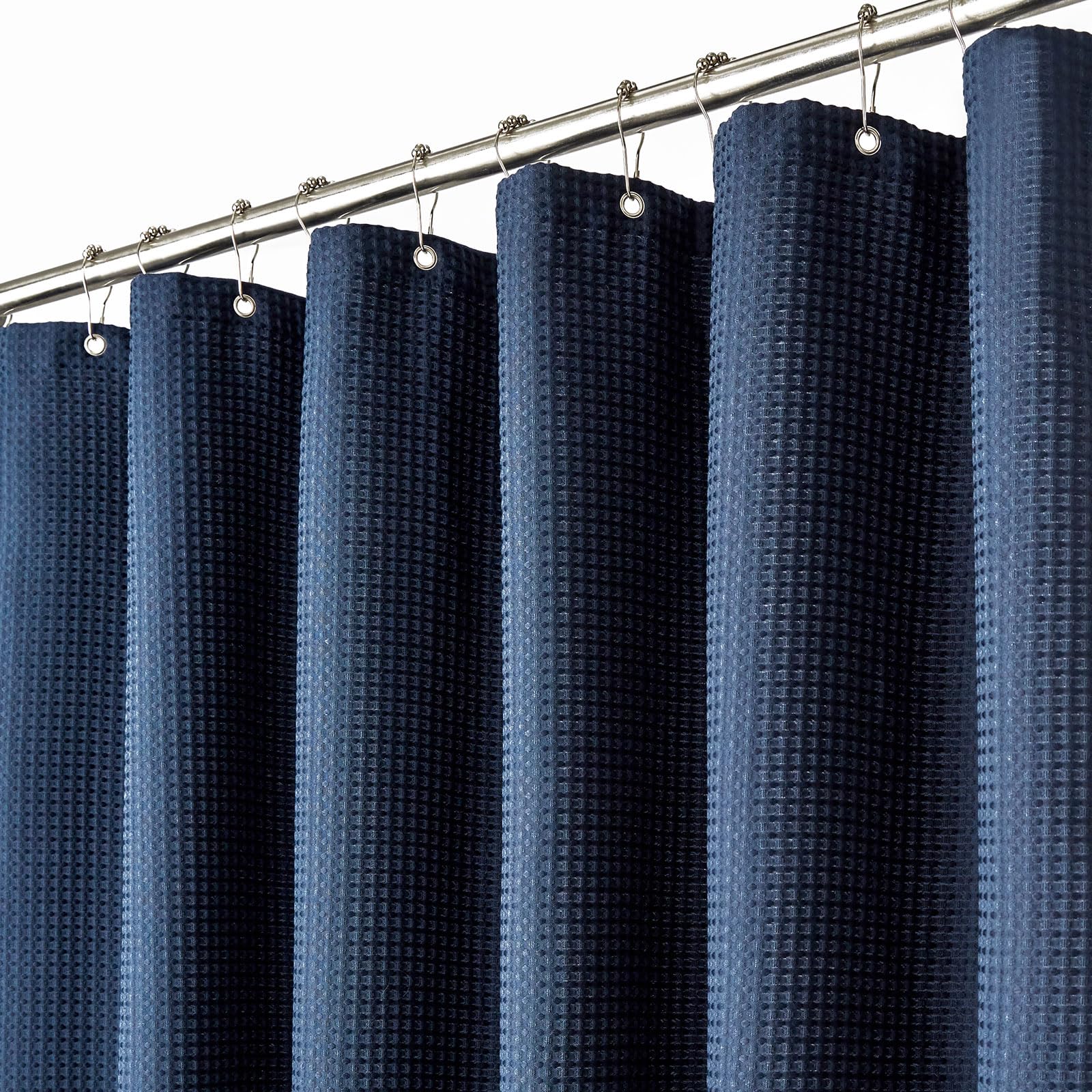 BTTN Waffle Shower Curtain – Extra Long Weighted Waterproof Fabric, Navy