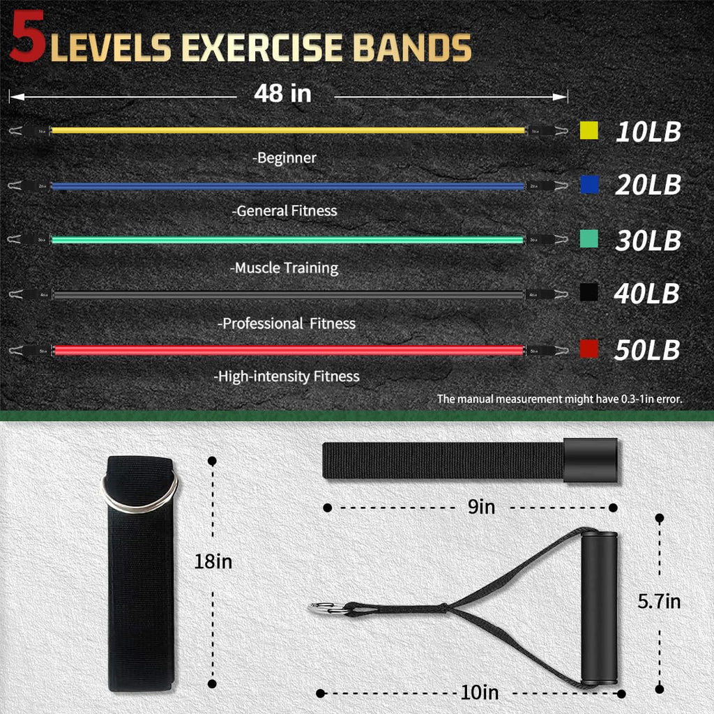 VEICK Resistance Bands Set | 5-Piece Fitness Tubes with Handles - 150lbs