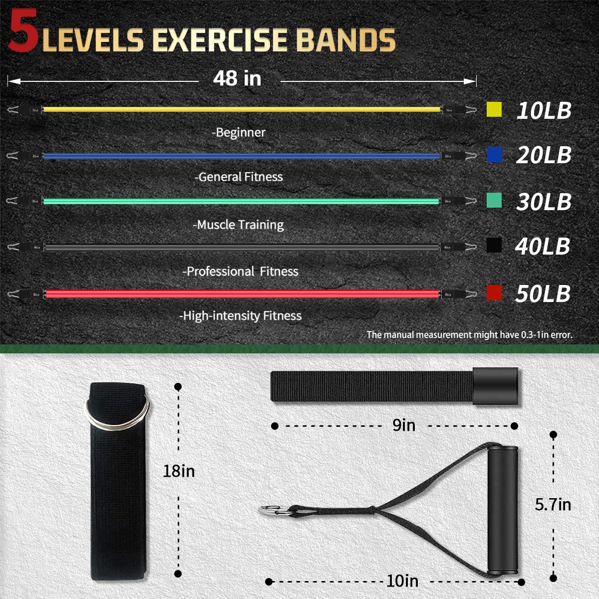 VEICK Resistance Bands Set | 5-Piece Fitness Tubes with Handles - 150lbs