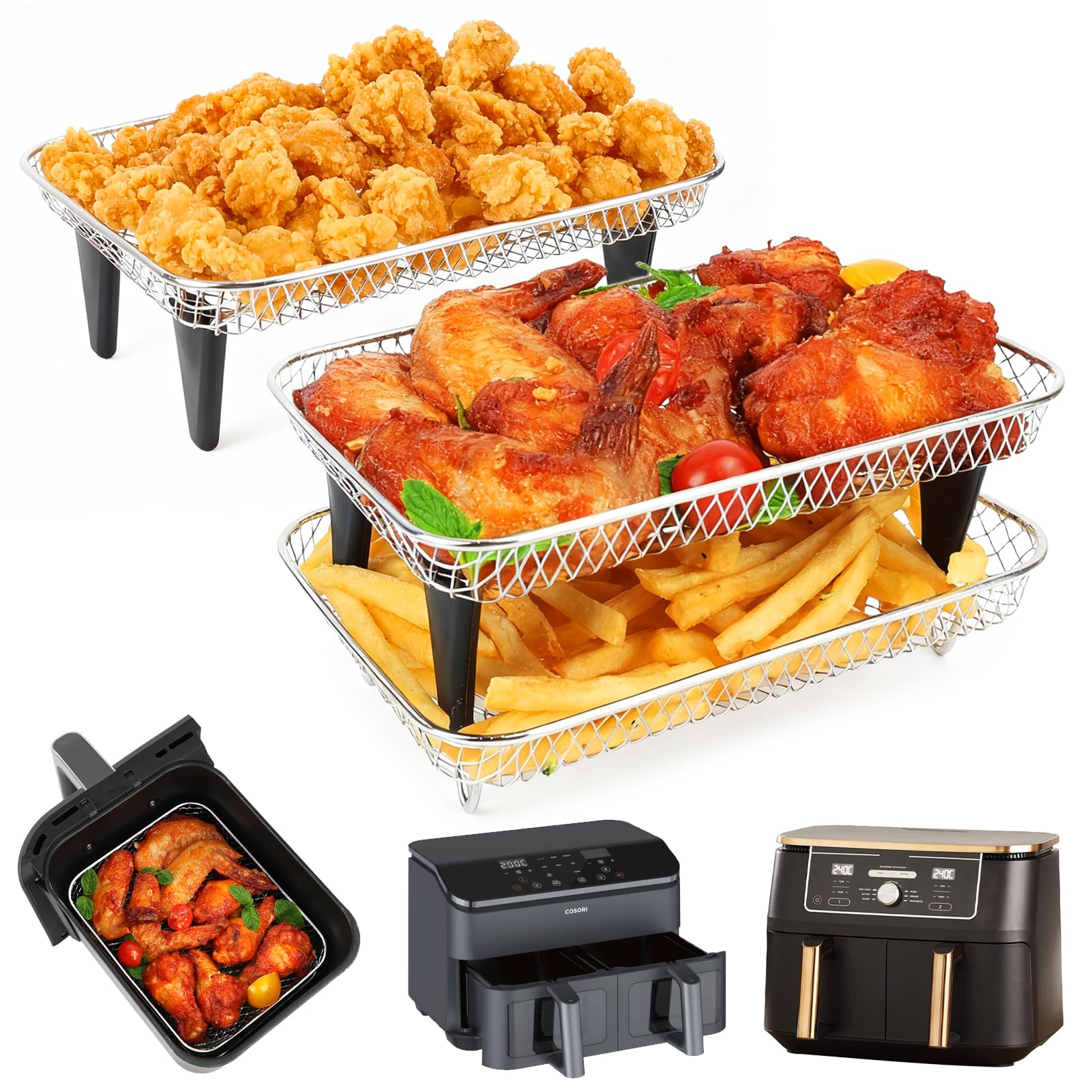 BYKITCHEN 3-Tier Stacking Grill Rack for Ninja Foodi & COSORI Dual