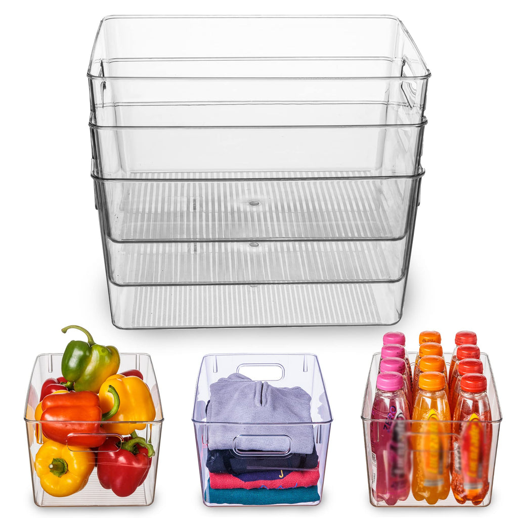 Amtido Clear Plastic Storage Bins | 4-Pack BPA-Free Kitchen Organisers