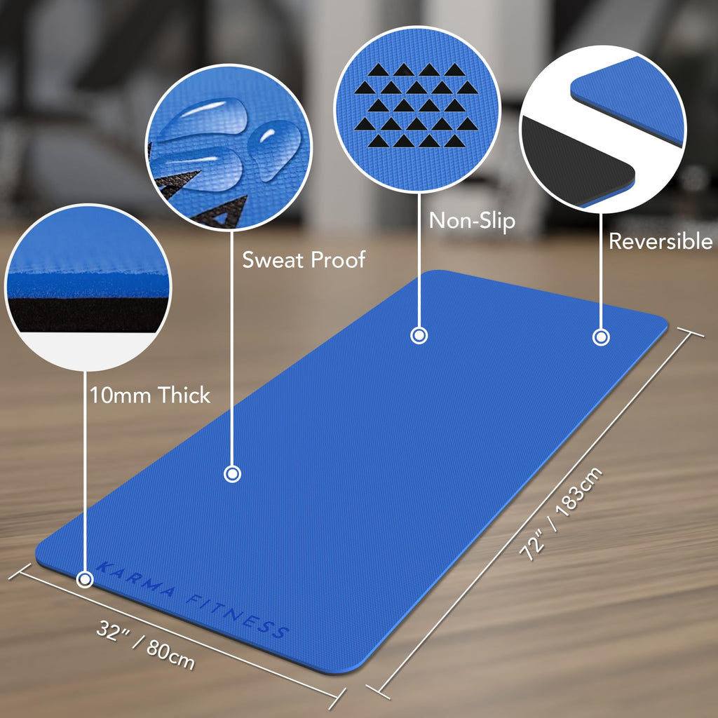 Extra Wide TPE Exercise Mat - 10mm Thick Non-Slip Yoga Mat