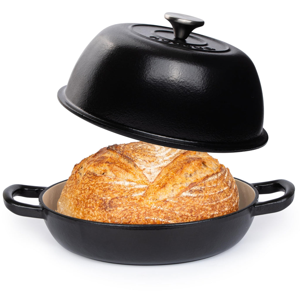 Nuovva Enamelled Cast Iron Dutch Oven - 6 Quart Bread Pot, Black