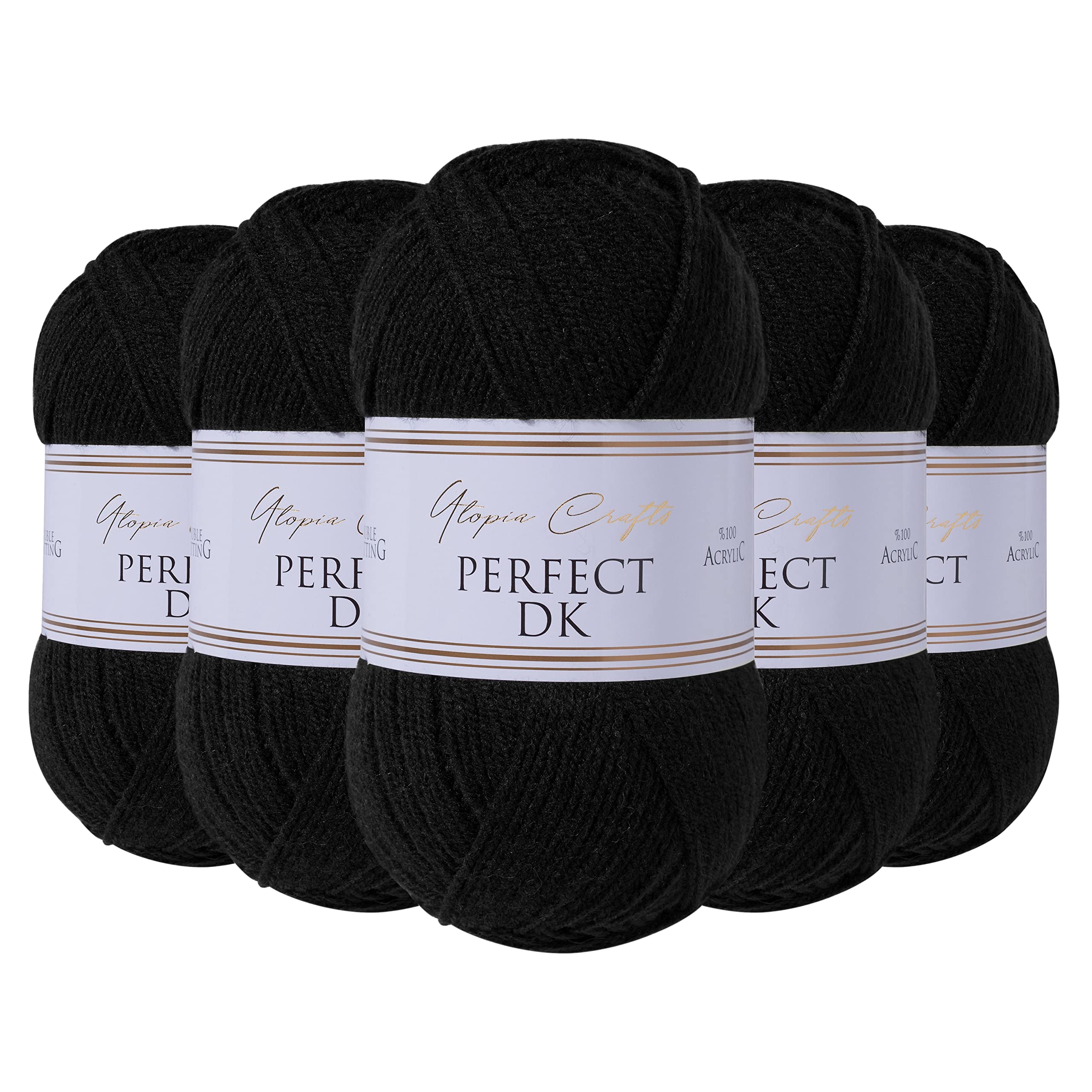 Utopia Crafts DK Double Knitting Yarn | 100% Acrylic 5x100g Pack - Black