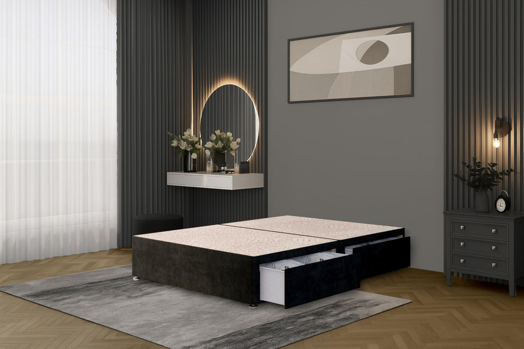 Bed Centre Flexby Divan Bed Base Only with 2 Drawers Same Side, No Headboard - Available in 3FT, 4FT, 5FT & 6FT - image 1