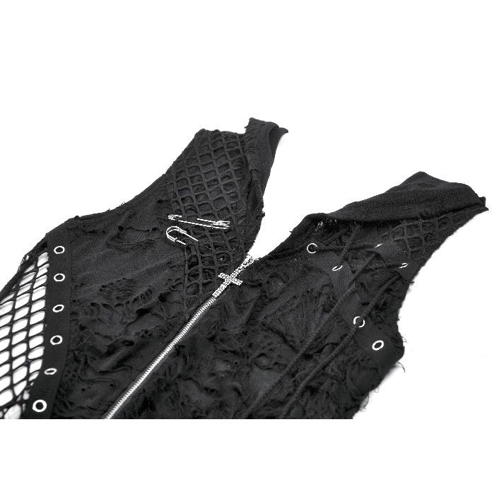Dark in Love Rebel Punk Asymmetric Hooded Top | Mesh & Eyelet Detail