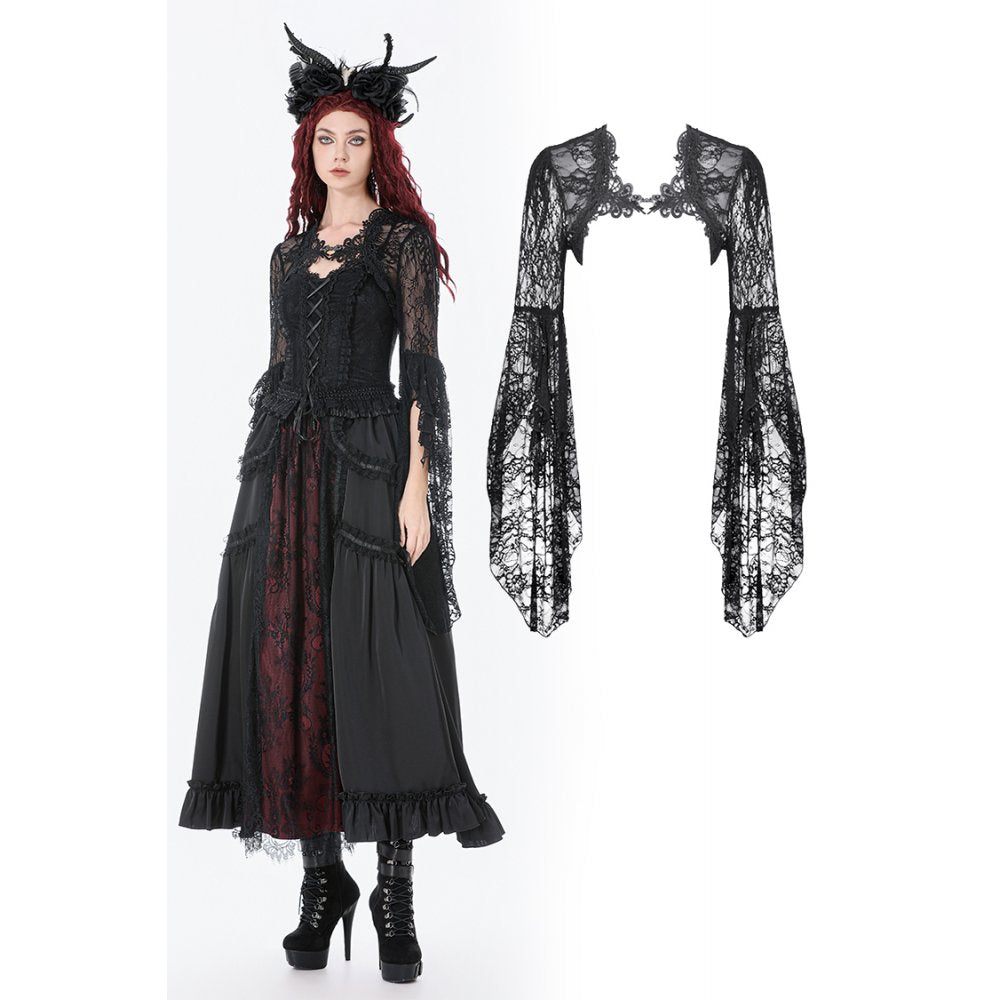 Dark In Love Lilith Gothic 3D Lace Bell Sleeve Cape – Floral Shrug