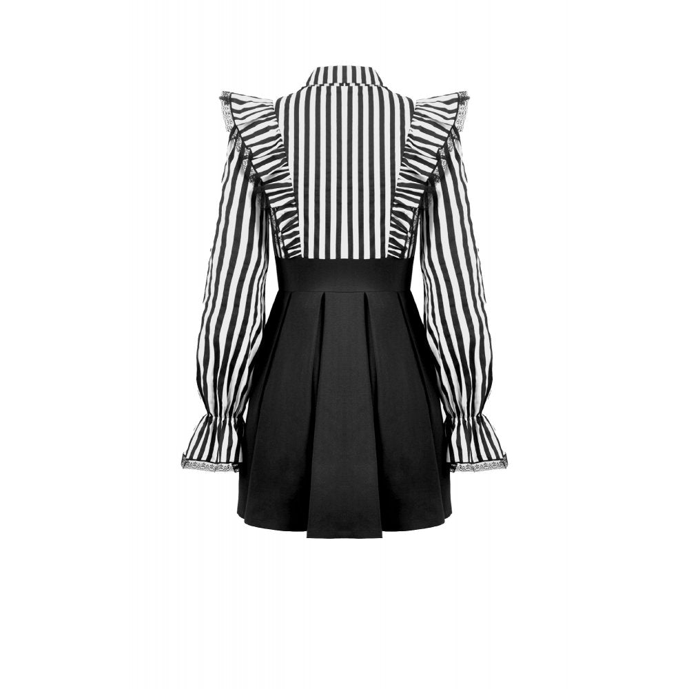 Dark in Love Striped Ruffle Gothic Lolita Dress – Black and White