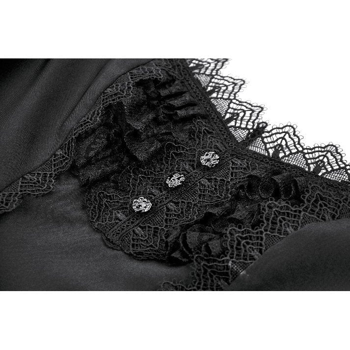 Dark in Love Gothic Lace Square-Neck Puff Sleeve Dress – Black