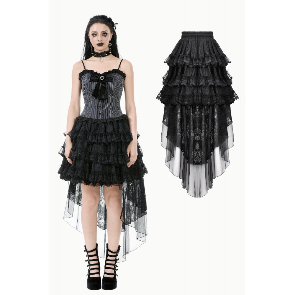 Dark in Love Belladonna Black Tiered Lace High-Low Goth Skirt