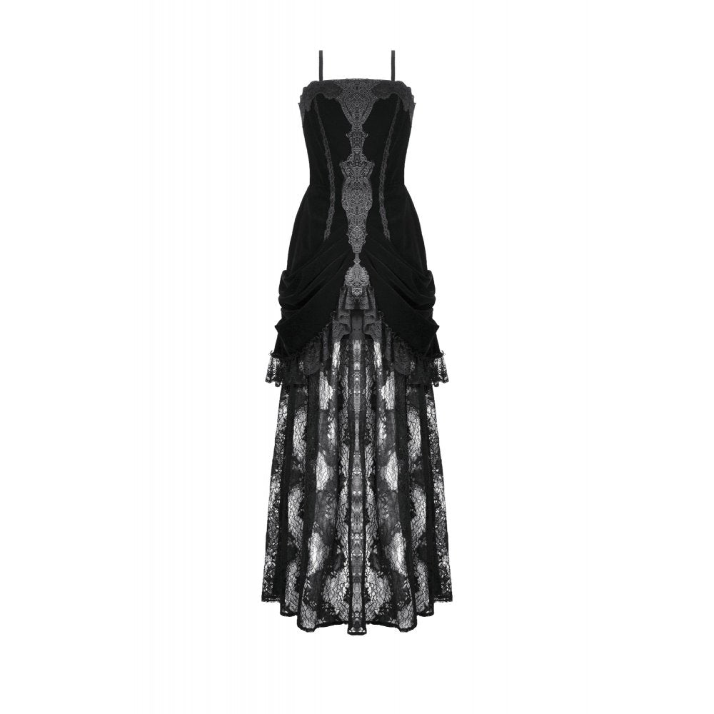 Dark in Love Vampiress Velvet and Lace Maxi Dress – Gothic Black