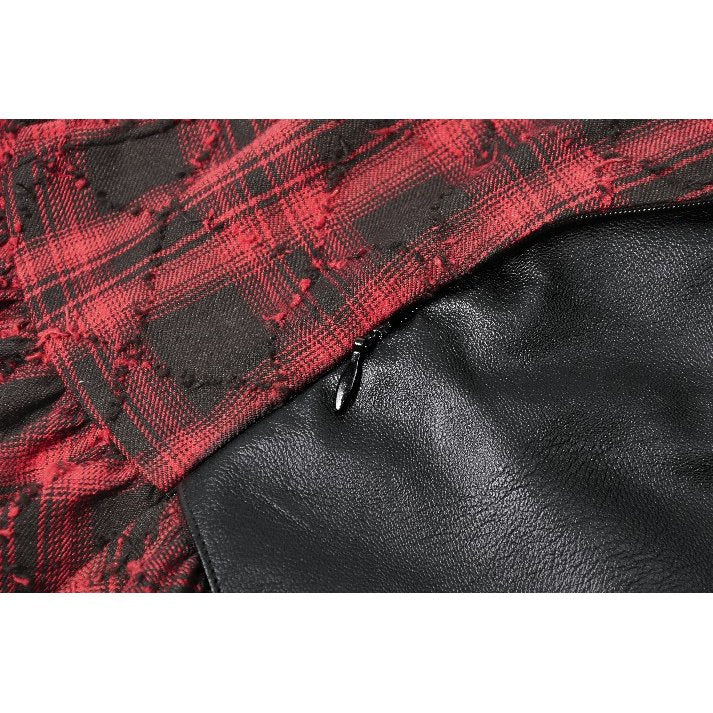 Dark in Love Red Plaid & Faux Leather Layered Punk Sweetcore Dress