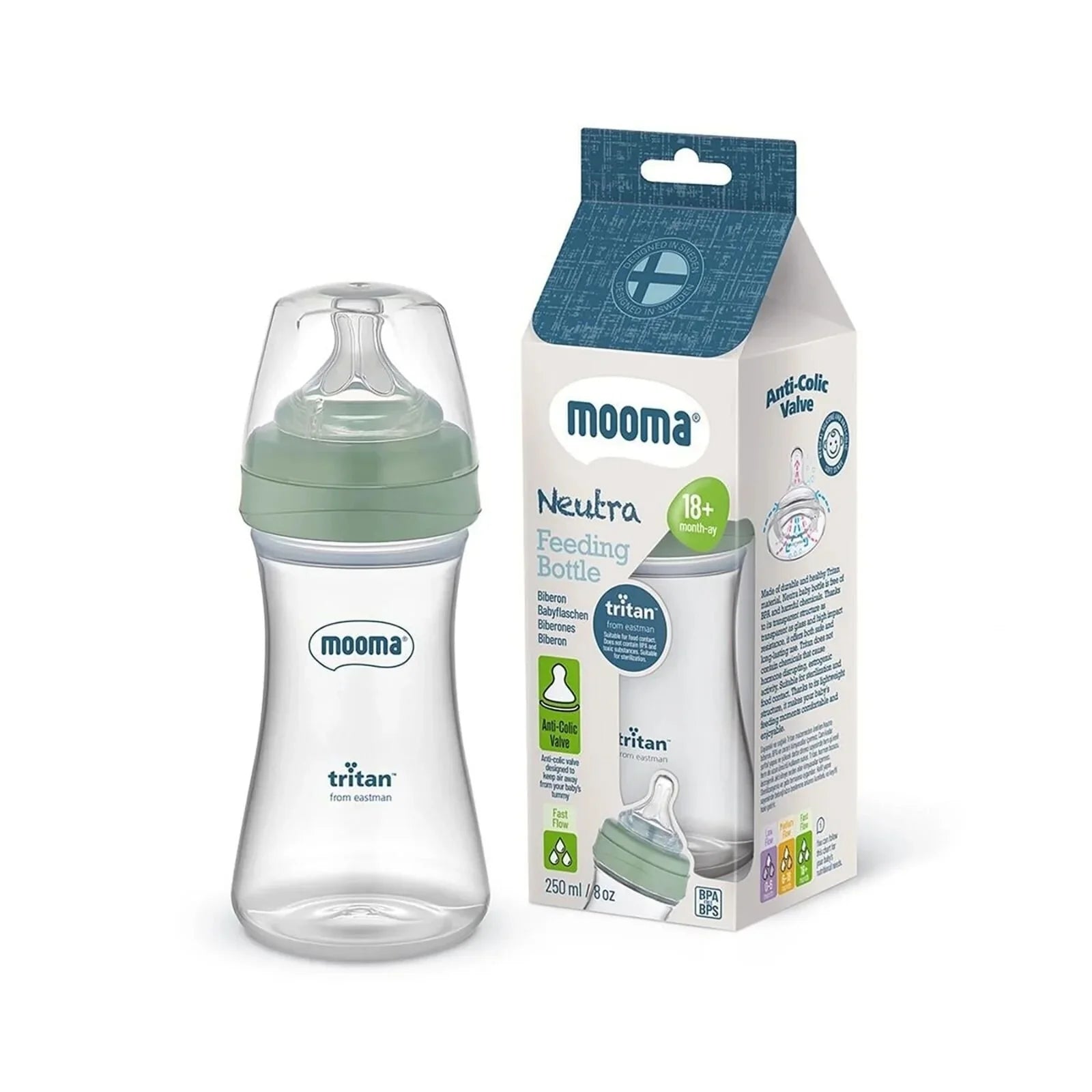 Mooma Neutra Tritan Bottle Fast Flow 18+ months 250ml - Sage Green