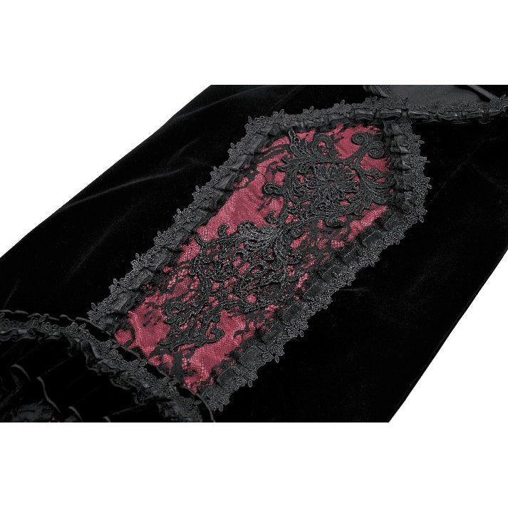 Dark in Love Gothic Velvet Mermaid Skirt – Elegant Red Lace Trim