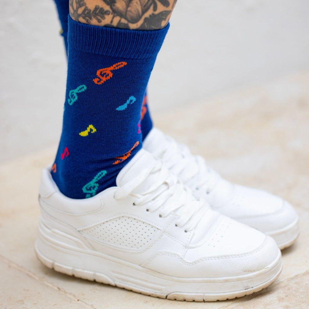 Swole Panda Musical Note Bamboo Socks – Breathable Blue Novelty Socks