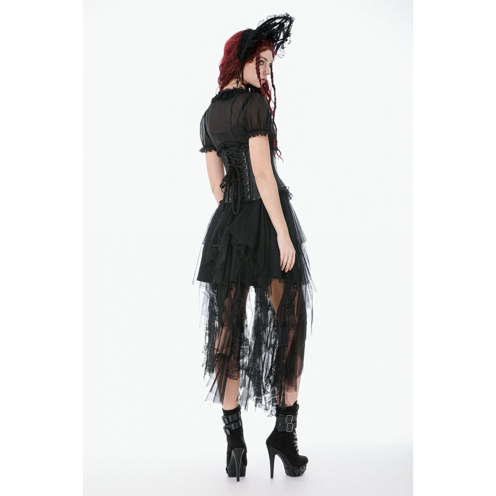 Dark in Love Dark Fairy Lace Skirt – Black Gothic High-Low Mesh
