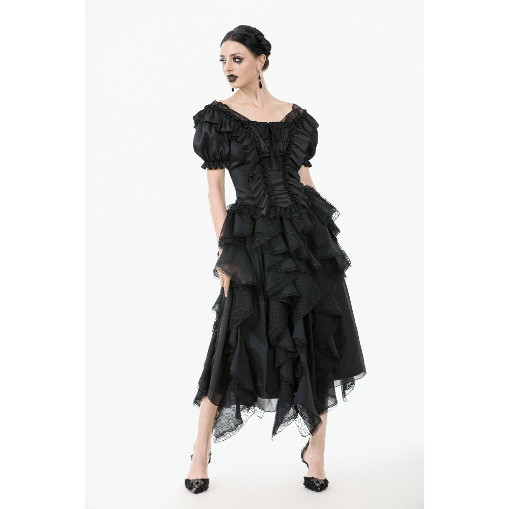 Dark in Love Seraphina Black Ruched Puff Sleeve Corset Top