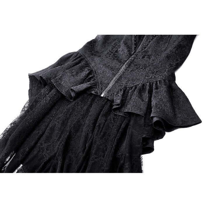 Dark in Love Felicity Gothic Lace Zip Up Tailcoat Shirt – Black