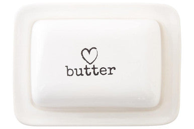 Orsina Charm White Dolomite Butter Dish with Heart Motif and Lid