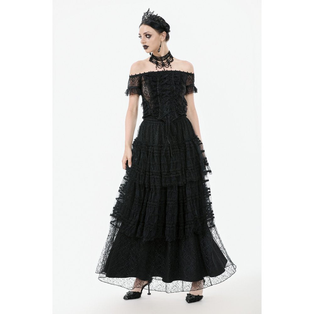 Dark in Love Ophelia Gothic Top – Black Lace Off-Shoulder Corset Style
