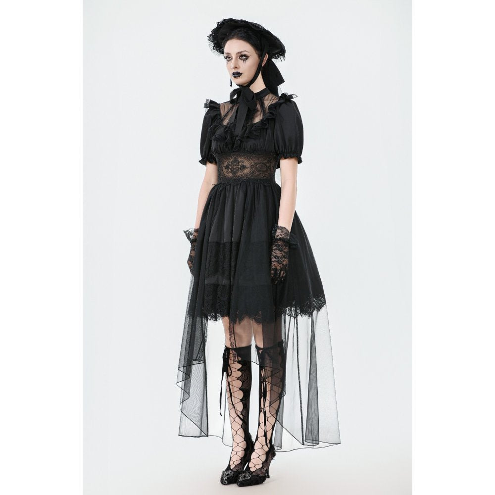 Dark in Love Ebon Rose Goth Dress – Black High-Low Mesh & Lace Gown