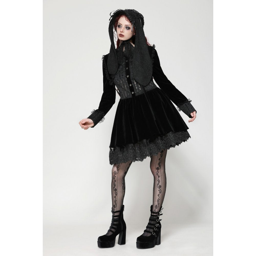 Dark in Love Elowen Black Gothic Lolita Rabbit Ear Bonnet | Rose Lace