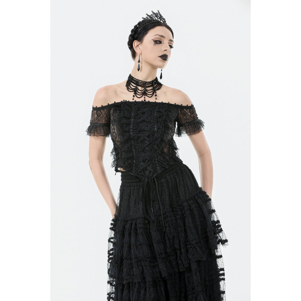Dark in Love Ophelia Gothic Top – Black Lace Off-Shoulder Corset Style