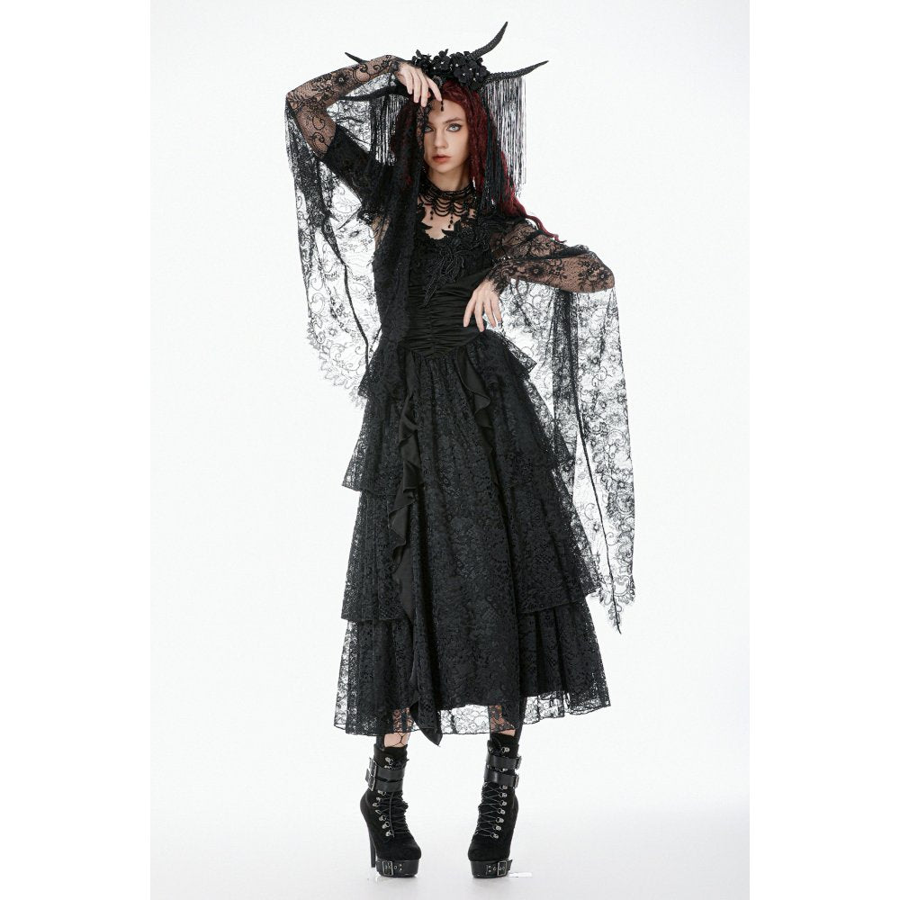 Dark In Love Gothic Lace Bell Sleeve Cape – Dragon Embroidery