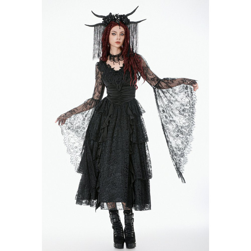 Dark In Love Gothic Lace Bell Sleeve Cape – Dragon Embroidery