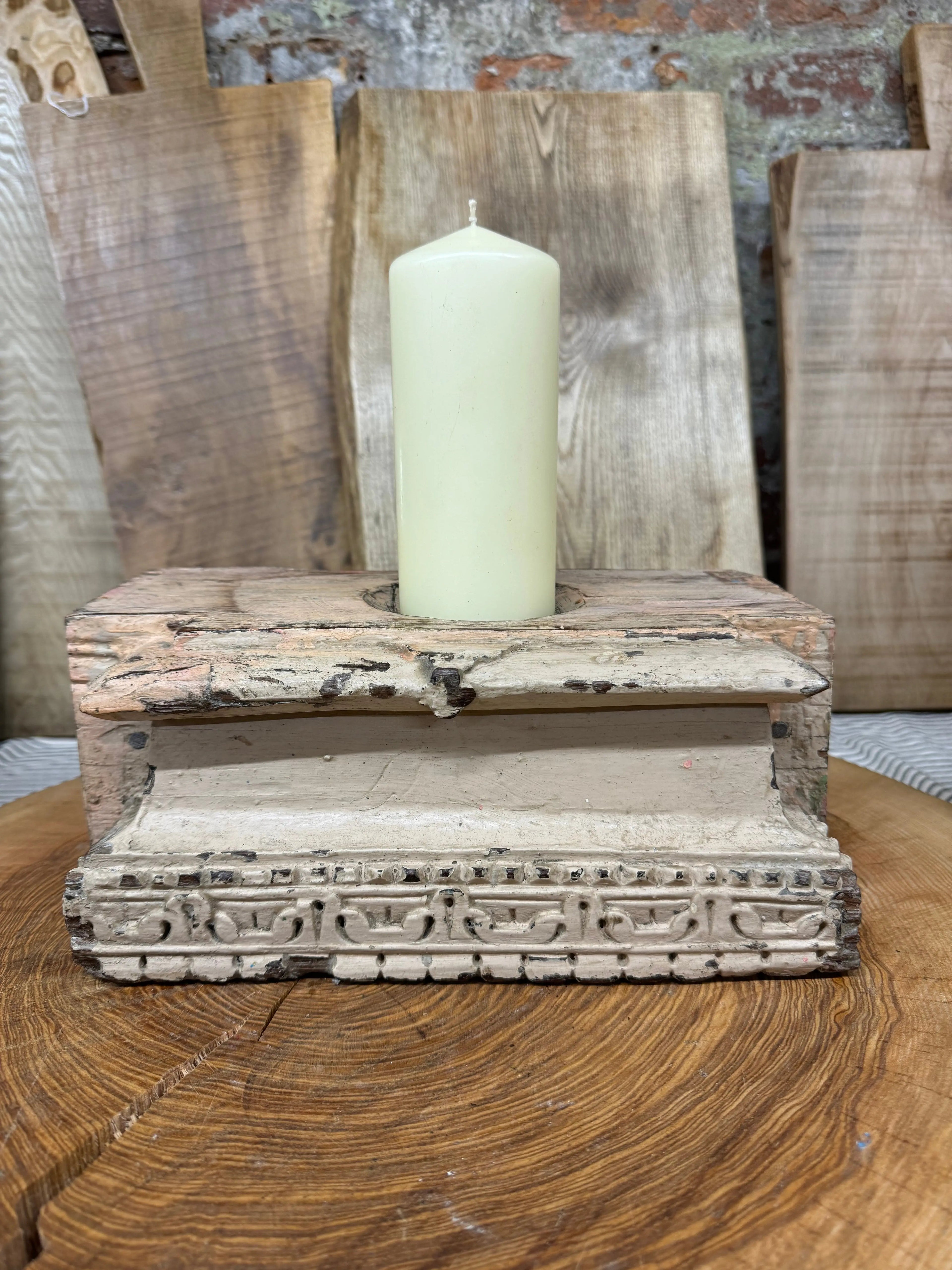 Rustic Warehouse Norfolk Reclaimed Wood Indian Pillar Candle Holder