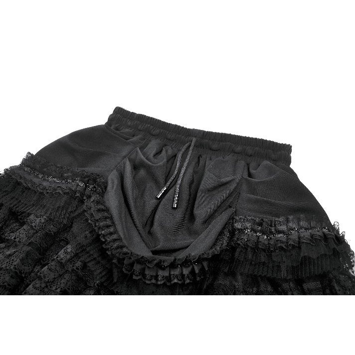 Dark In Love Beatrix Black Satin Ruffled Lace Goth Overskirt