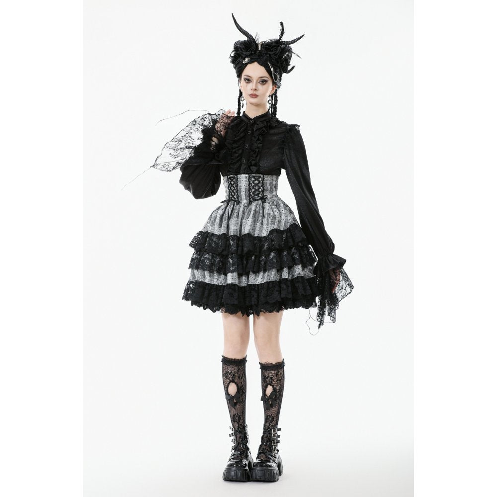 Dark in Love Hexa Layered Tartan Mini Skirt – Gothic Black Lace Punk