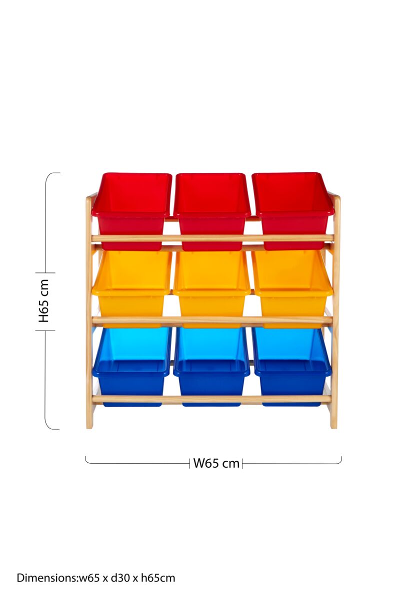 Orsina Kids 3-Tier Toy Storage Unit – Pine Frame Playroom Organizer