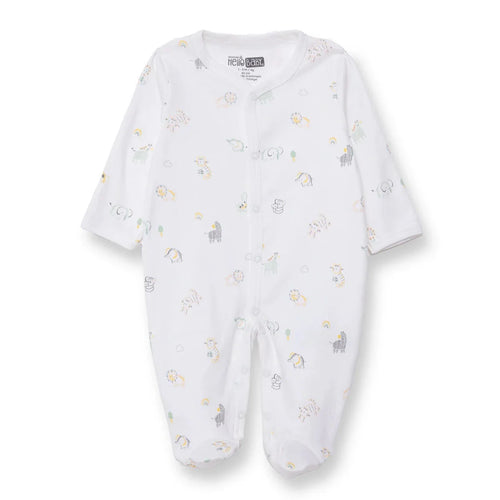 HelloBaby Boys Footed Romper Animal with Poppers Crew Neck Long Leg Long Sleeve - White Printed