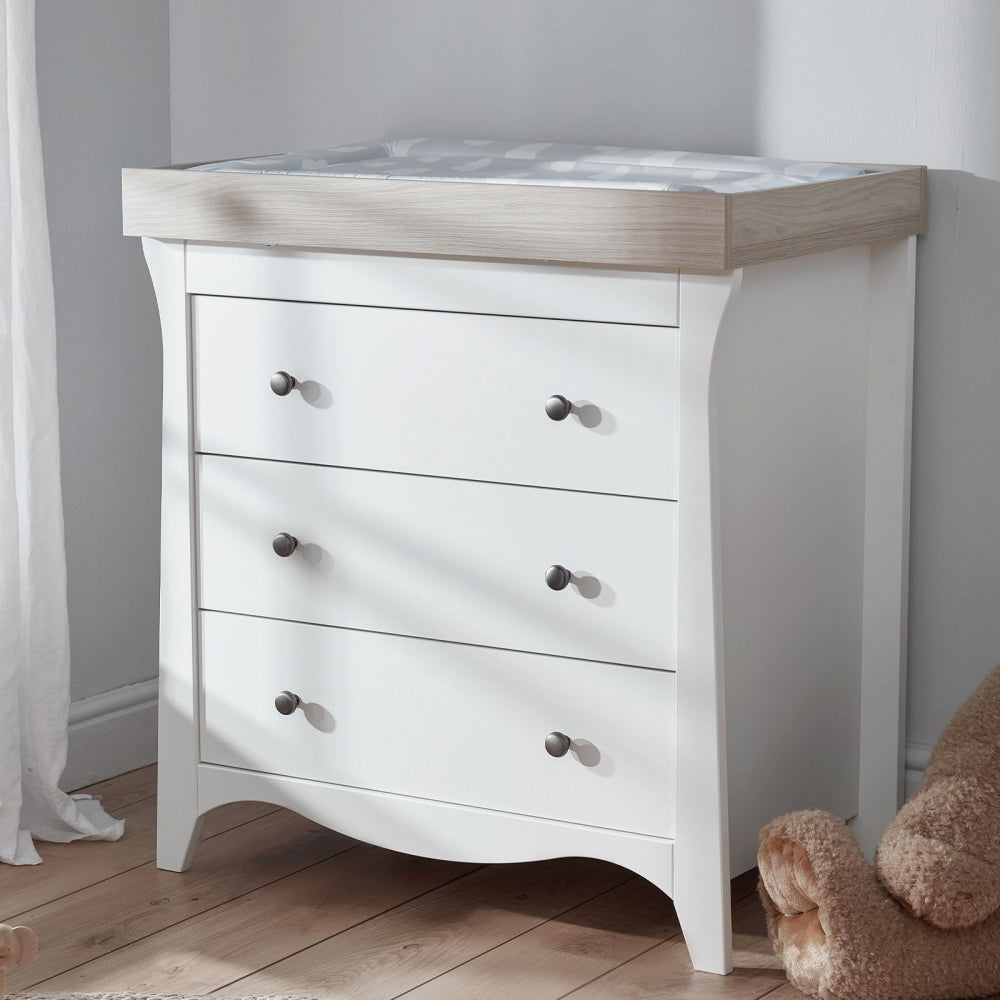 CuddleCo Clara 3 Drawer Dresser & Changer, White/Ash