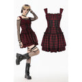 Dark in Love Morrigan Red Tartan Lace-Up Gothic Mini Dress