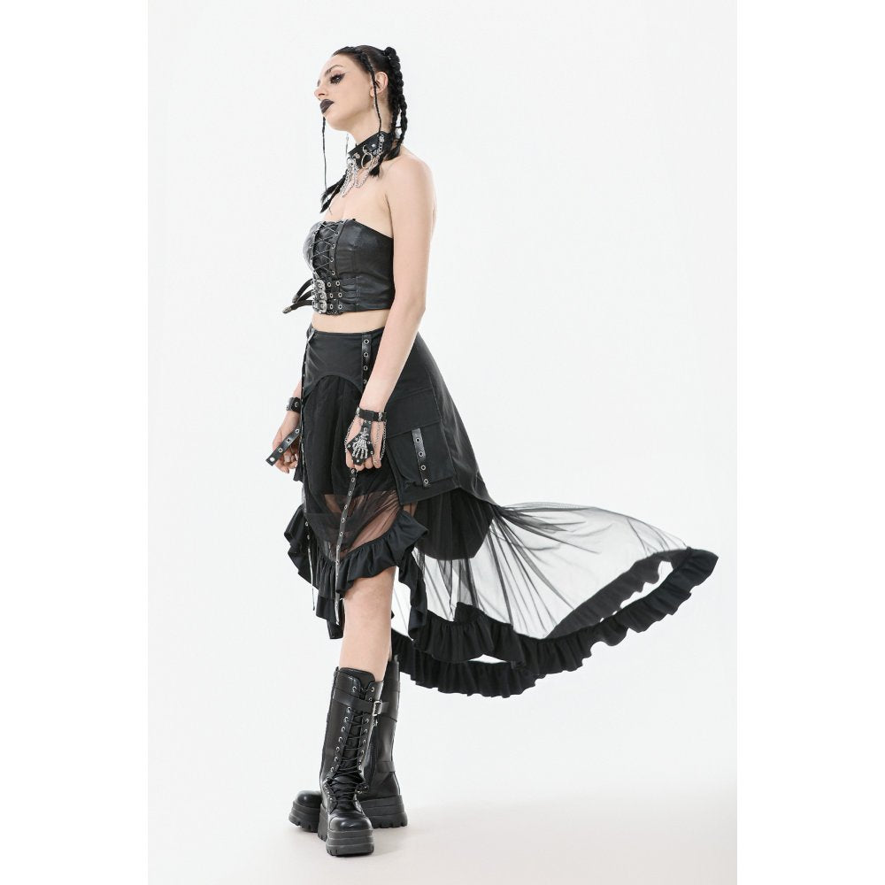 Dark in Love Belladonna Goth Skirt – Black Mesh with Buckle Straps