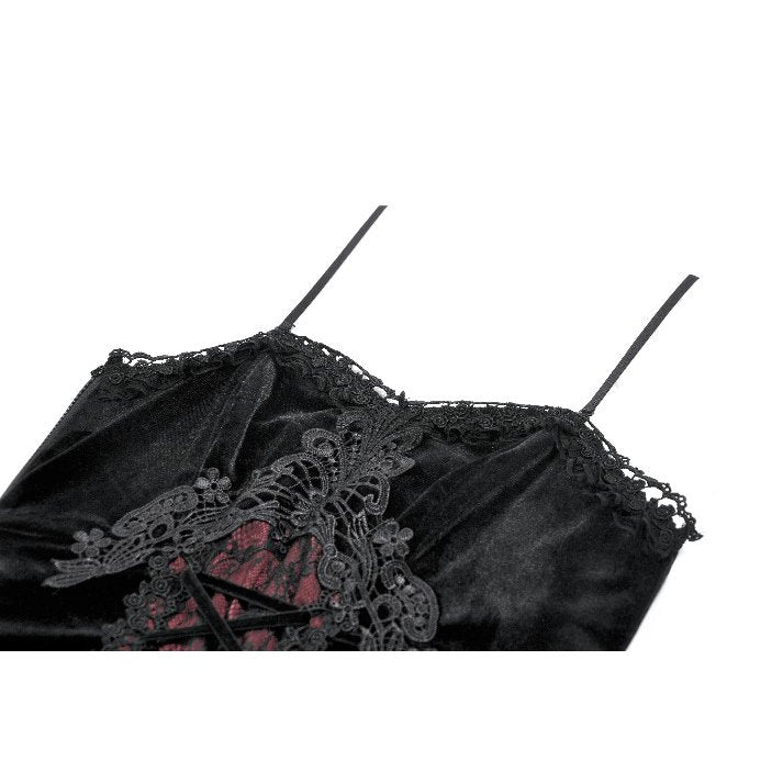 Dark in Love Gothic Black & Red Velvet Lace Corset with Straps