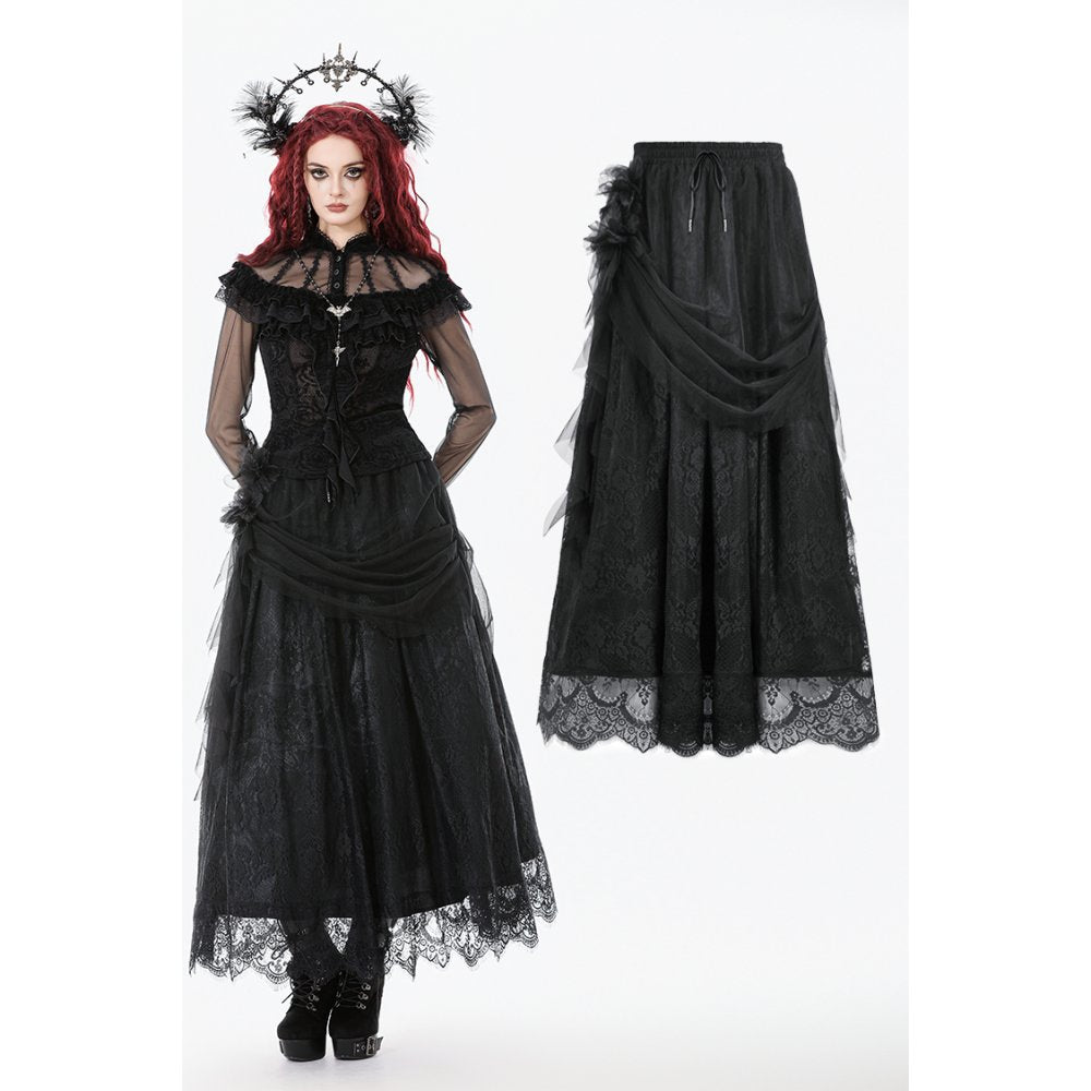 Dark In Love Seraphina Gothic Tulle Maxi Skirt – Black Lace Victorian