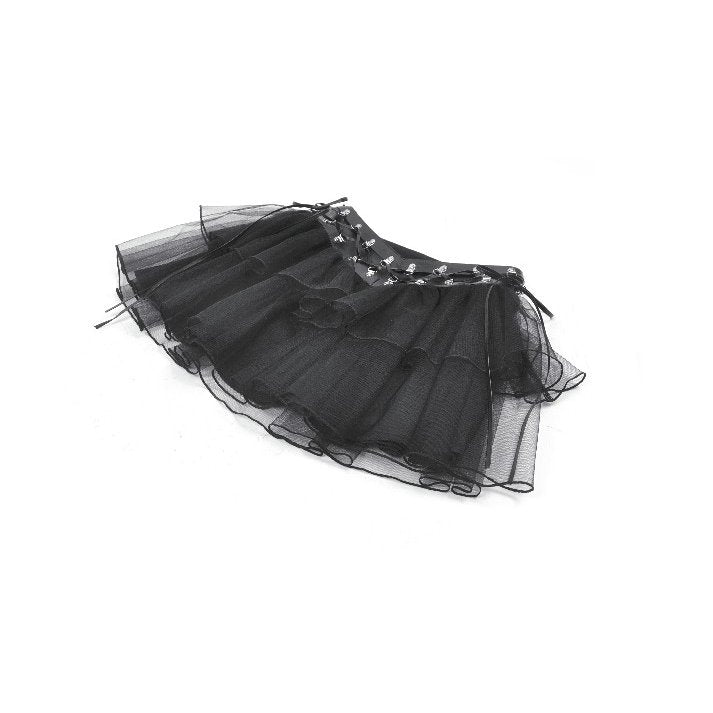 Dark in Love Black Tulle Layered Goth Mini Skirt with Studded Waist