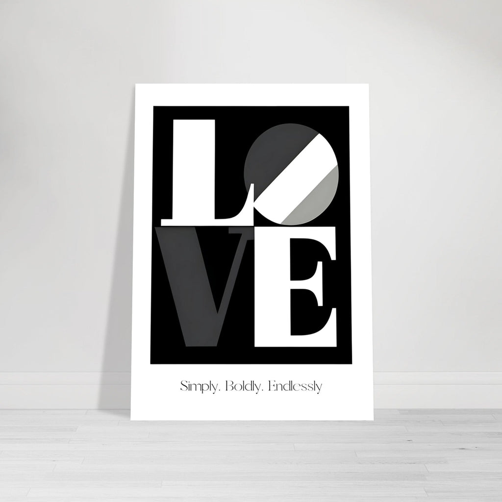 Modern LOVE Typography Wall Art – Bold Black and White Poster, Minimalist Monochrome Print, Romantic Home Decor Gift